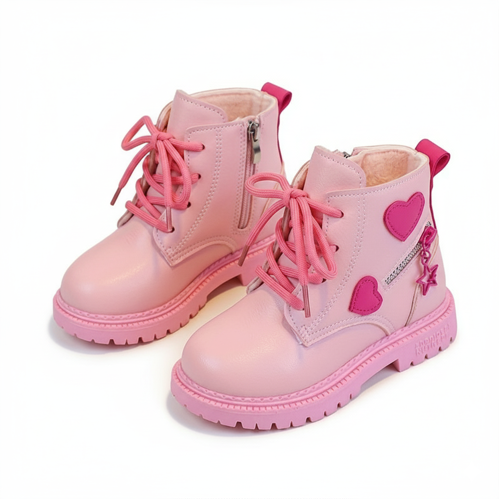 botas de invierno para niña con diseño de corazones