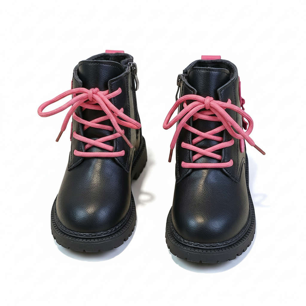 vista lateral botas de invierno para niña con diseño de corazones