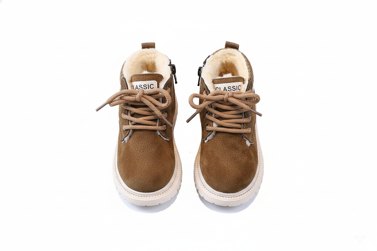 detalle zapatos de invierno cálidos para niños
