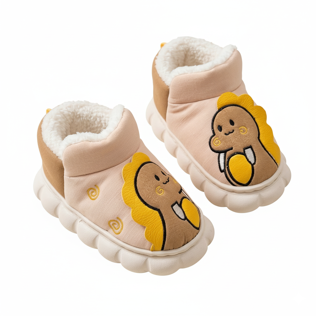 Botas de invierno con forro de piel suave y estampado de dinosaurios en 3D vista completa