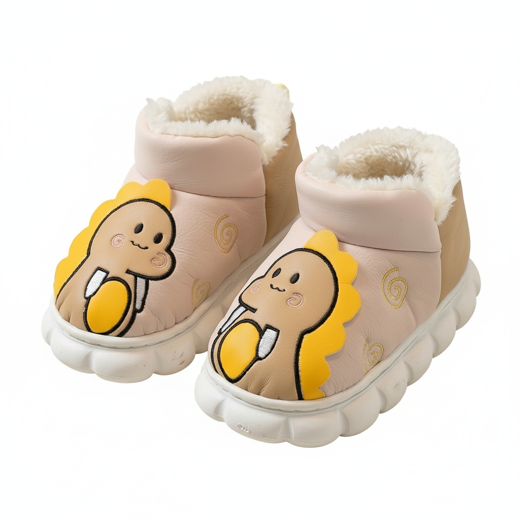 Botas de invierno con forro de piel suave y estampado de dinosaurios en 3D vista completa