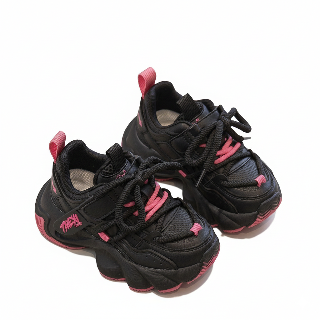 Zapatillas deportivas negras con detalles rosas, modernas para niñas en España
