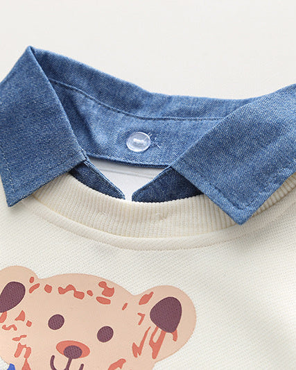 Conjunto niño 2 piezas sudadera y pantalón vaquero con estampado de oso estilo casual otoño , ropa infantil, Ideal para primavera y  verano en España