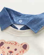 Conjunto niño 2 piezas sudadera y pantalón vaquero con estampado de oso estilo casual otoño , ropa infantil, Ideal para primavera y  verano en España