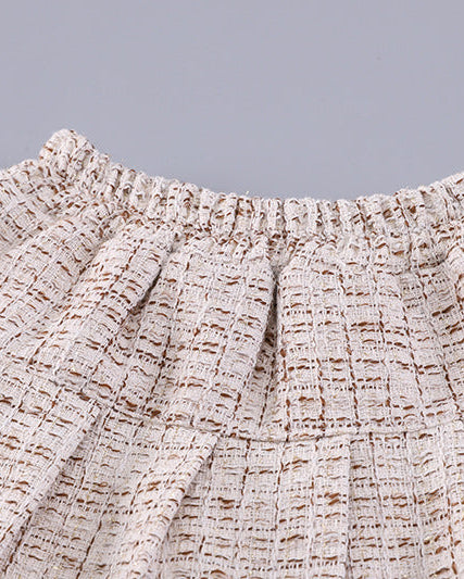 Conjunto niña 3 piezas invierno chaleco de piel, camiseta térmica y falda tweed ,Ideal para clima otoñal en España