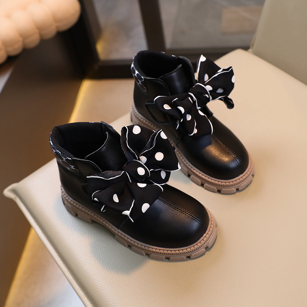 Botas de invierno elegantes con diseño de lazo de tela con lunares