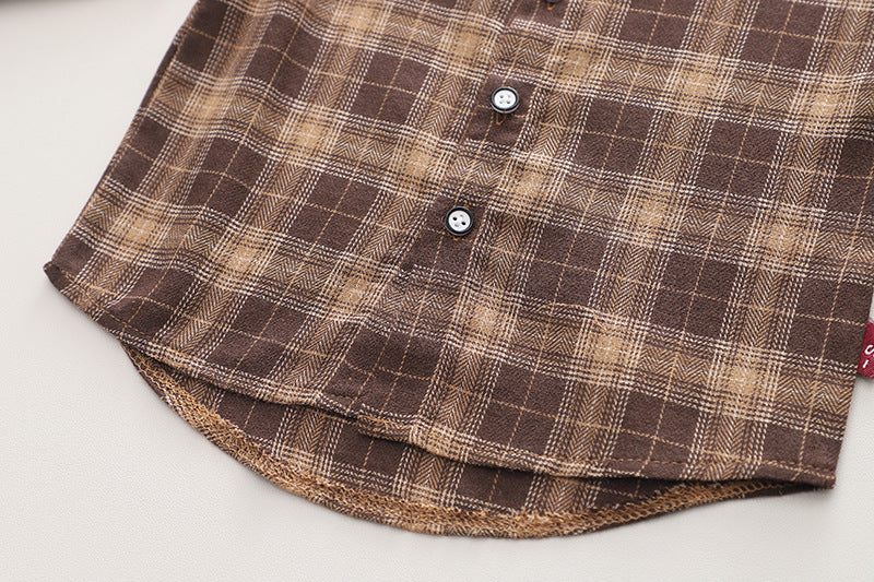Conjunto ropa bebé niño 3 piezas invierno camisa de cuadros chaleco de lana pantalón , Ideal para clima otoñal en España