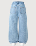Jeans de Niña de Pierna Ancha con Flores Bordadas Cómodos,