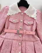 Vestido niña elegante de invierno con cinturón y cuello decorado ropa niña invierno,Ideal para clima otoñal en España