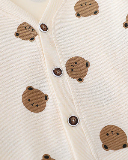 Conjunto bebé 3 piezas ropa bebé con cárdigan de oso y pantalón vaquero , Ideal para primavera y para clima otoñal en España