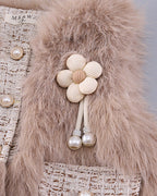 Conjunto niña 3 piezas invierno chaleco de piel, camiseta térmica y falda tweed ,Ideal para clima otoñal en España