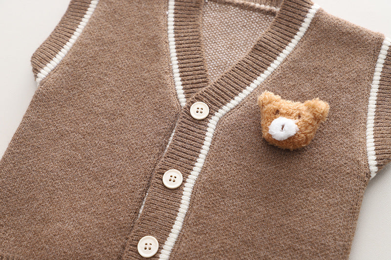Conjunto ropa bebé niño 3 piezas invierno camisa de cuadros chaleco de lana pantalón , Ideal para clima otoñal en España