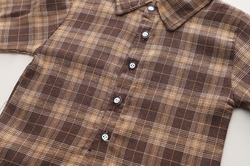 Conjunto ropa bebé niño 3 piezas invierno camisa de cuadros chaleco de lana pantalón , Ideal para clima otoñal en España