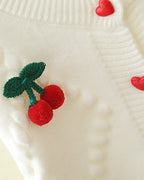 Cárdigan Infantil de Punto con Bordados de Cerezas y Botones de Corazón