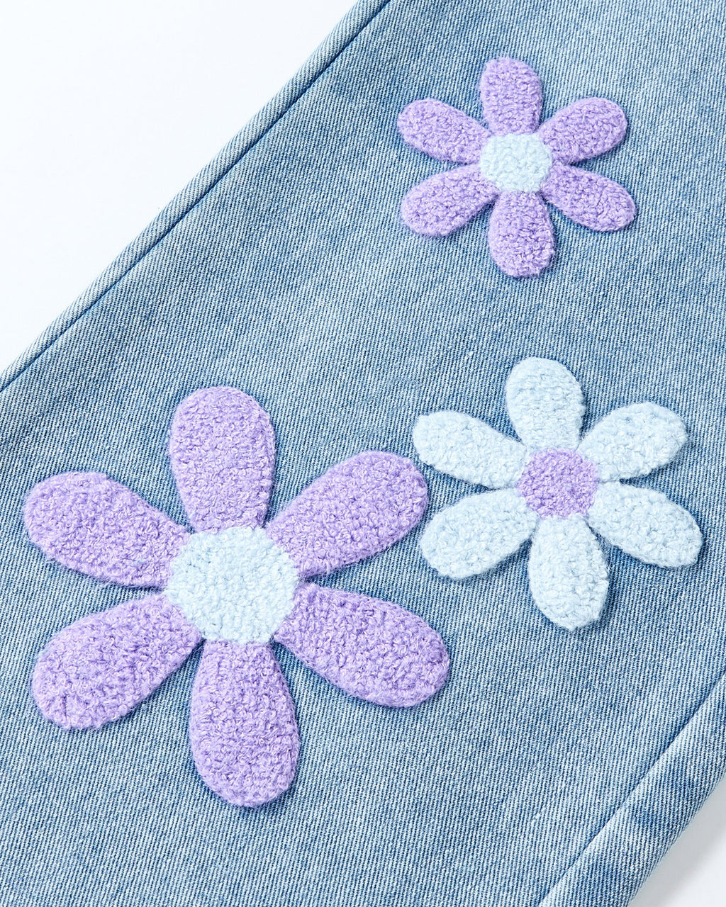 Jeans de Niña de Pierna Ancha con Flores Bordadas Cómodos,