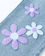Jeans de Niña de Pierna Ancha con Flores Bordadas Cómodos,