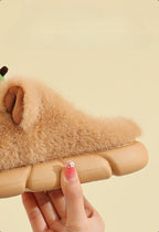 Soft fuzzy toddler slipper with cute animal ear, cozy indoor shoe for kids