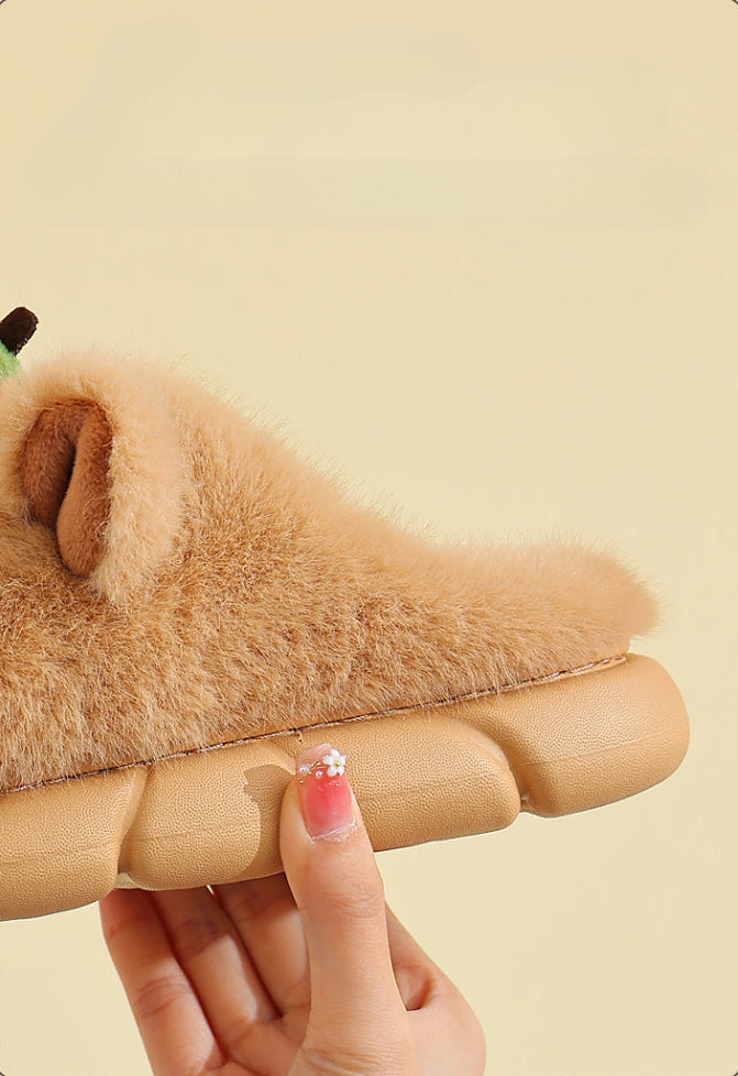 Soft fuzzy toddler slipper with cute animal ear, cozy indoor shoe for kids