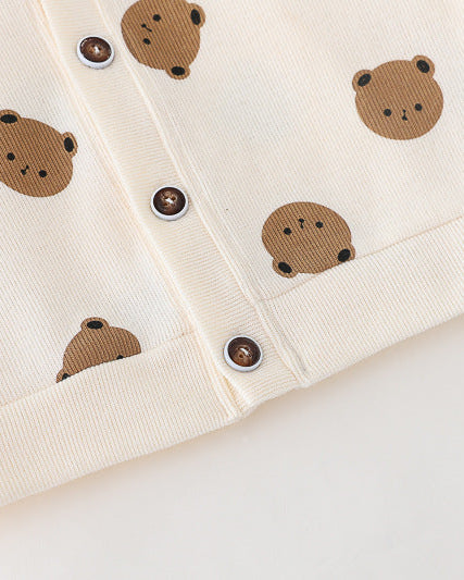 Conjunto bebé 3 piezas ropa bebé con cárdigan de oso y pantalón vaquero , Ideal para primavera y para clima otoñal en España