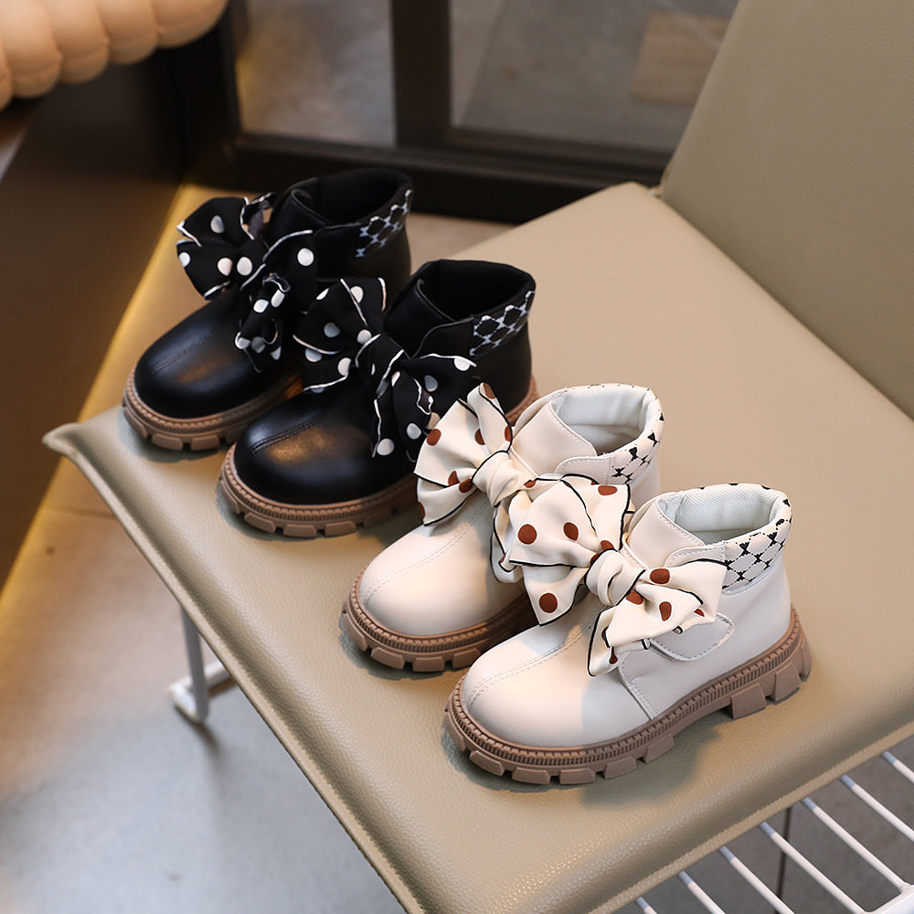 Botas de invierno elegantes con diseño de lazo de tela con lunares