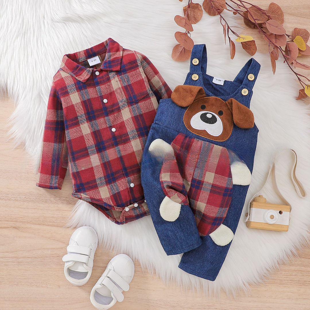 Peto vaquero y camiseta a cuadros