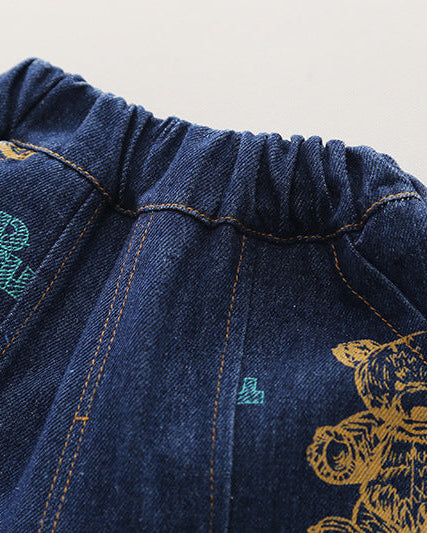 Conjunto niño 3 piezas sudadera y pantalón vaquero con estampado de oso estilo casual otoño, ropa infantil en España