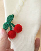 Cárdigan Infantil de Punto con Bordados de Cerezas y Botones de Corazón