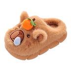 Cute fuzzy bear slippers for kids with orange accent, cozy indoor footwear