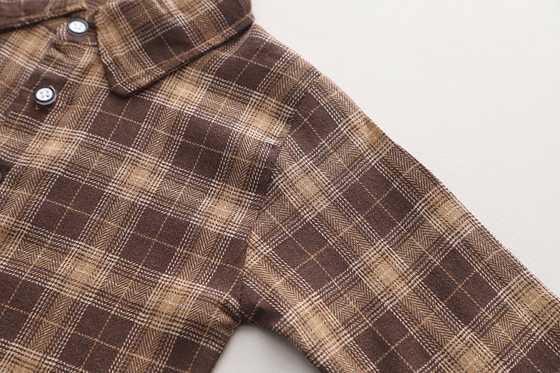 Conjunto ropa bebé niño 3 piezas invierno camisa de cuadros chaleco de lana pantalón , Ideal para clima otoñal en España