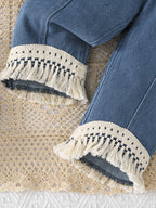 Conjunto de Blusa Acanalada Blanca y Vaqueros Clásicos