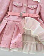 Vestido niña elegante de invierno con cinturón y cuello decorado ropa niña invierno,Ideal para clima otoñal en España