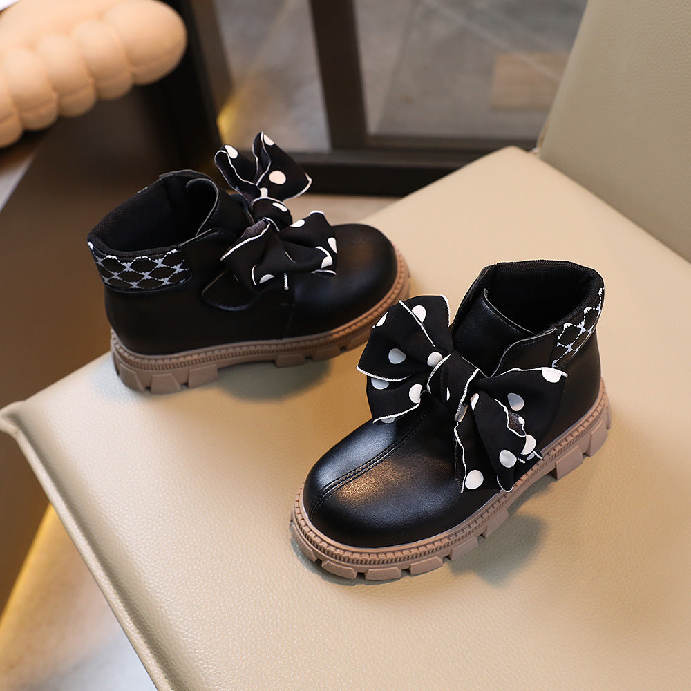 Botas de invierno elegantes con diseño de lazo de tela con lunares