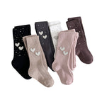 Girls' knee-high socks with rhinestone hearts in black, beige, white, pink, brown — soft, cozy, stylish for kids