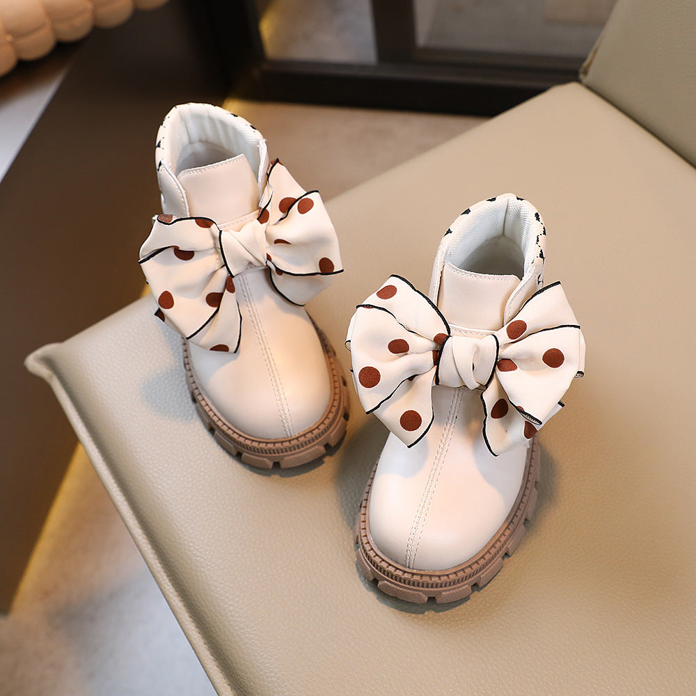 Botas de invierno elegantes con diseño de lazo de tela con lunares