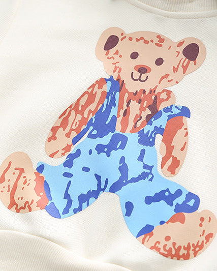 Conjunto niño 2 piezas sudadera y pantalón vaquero con estampado de oso estilo casual otoño , ropa infantil, Ideal para primavera y  verano en España