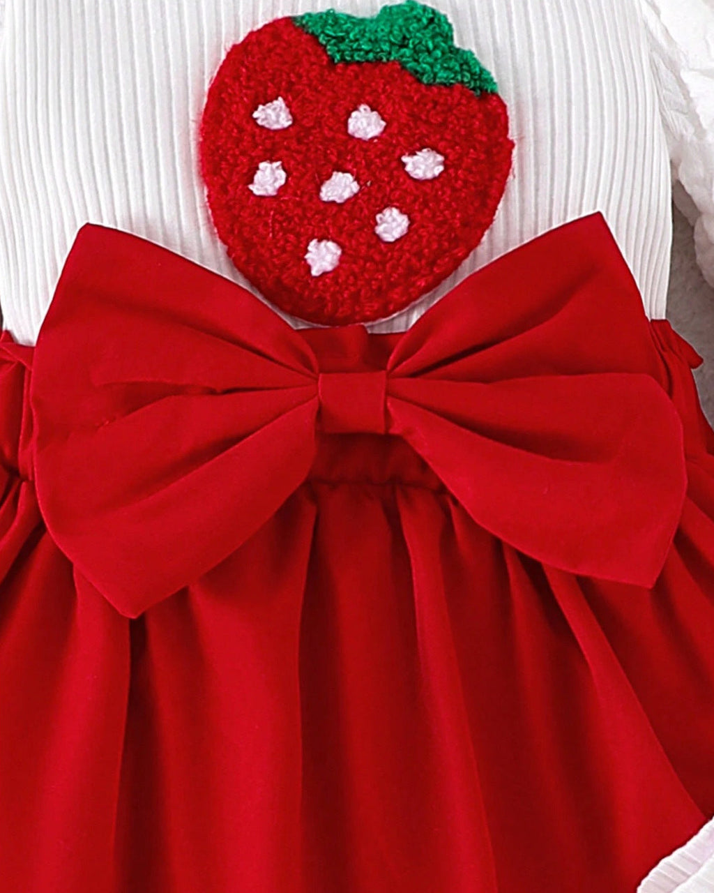 Vestido bebé niña dos piezas con lazo rojo y estampado de fresas – conjunto ropa bebé niña para fiestas en España