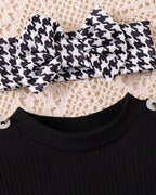 Conjunto niña elegante de cuadros con blusa de punto manga larga – ropa niña clásica moderna en España