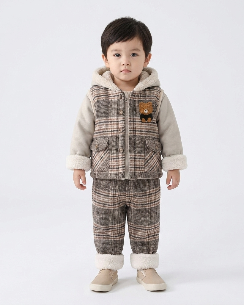 Conjunto bebé invierno 3 piezas chaqueta pantalón sudadera acolchada 