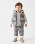Conjunto bebé invierno 3 piezas chaqueta pantalón sudadera acolchada vista frontal