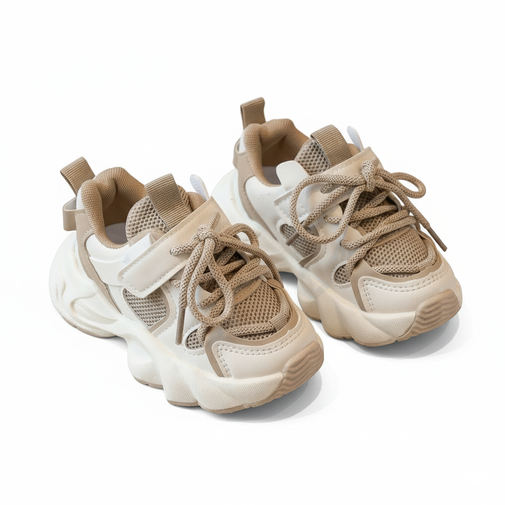Zapatilla deportiva ligera y transpirable con cordones y diseño moderno para niños vista lateral