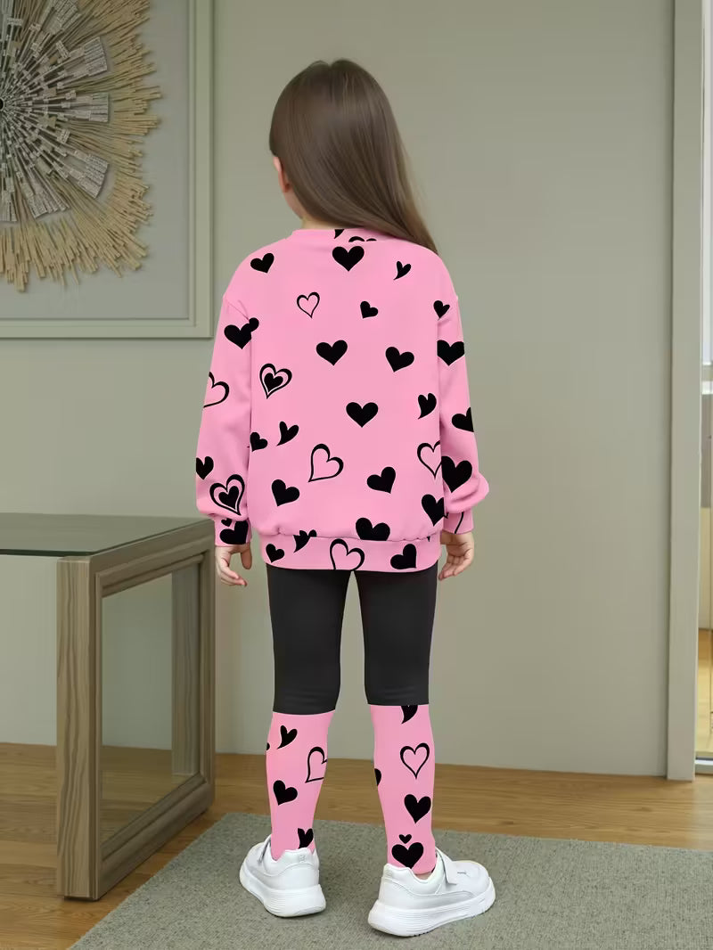 Conjunto "Sweet Kitty" Sudadera y Leggings de Corazones para Niñas