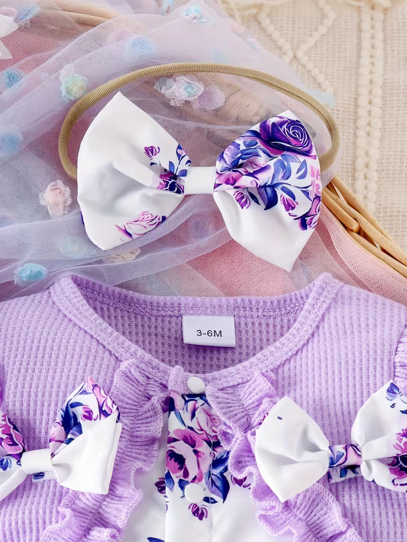 Enterizo Floral "Purple Blossom" con Diadema para Bebé