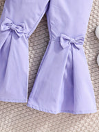 Conjunto infantil de 3 piezas en color lila claro: blusa de mangas transparentes y pantalón ancho 💜✨