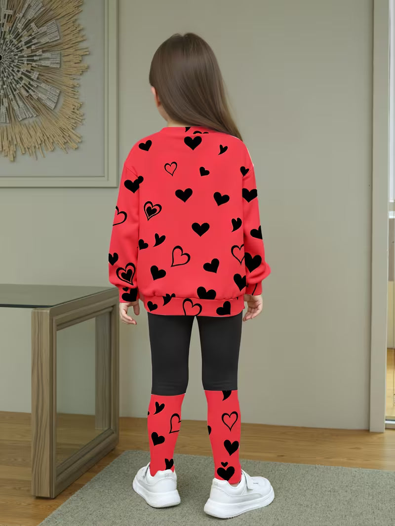Conjunto "Sweet Kitty" Sudadera y Leggings de Corazones para Niñas