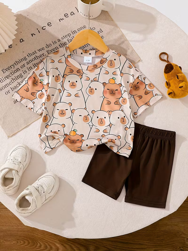 Conjunto casual para niñas con capibara para exteriores 🐹🌞