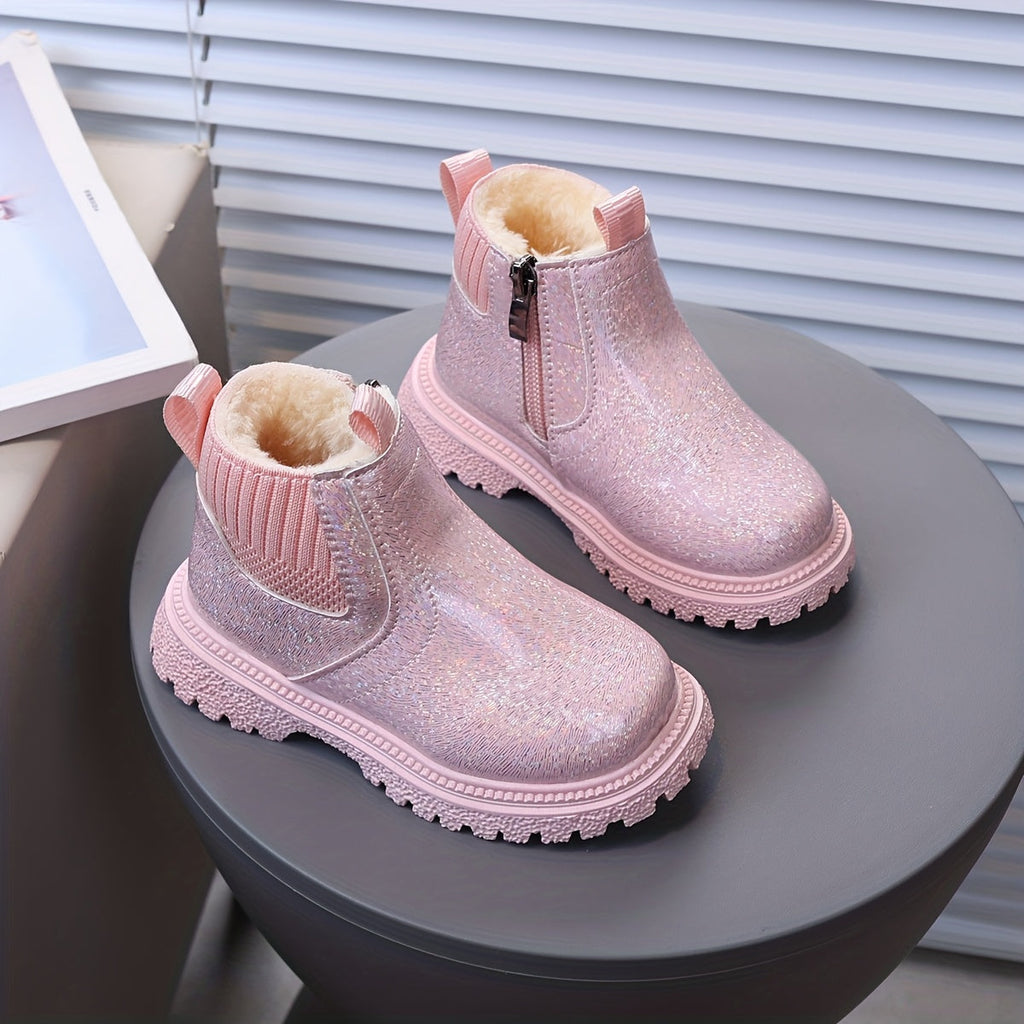 Botas de invierno brillantes con forro de pelo para niñas