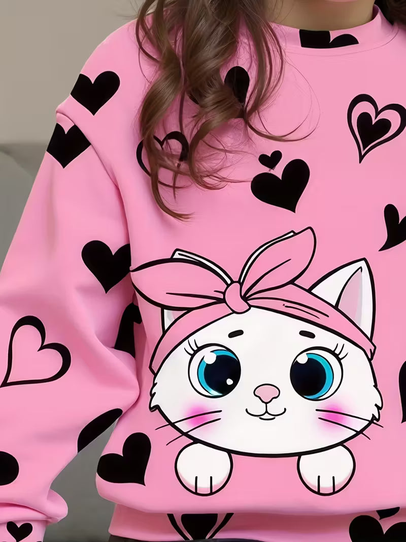 Conjunto "Sweet Kitty" Sudadera y Leggings de Corazones para Niñas