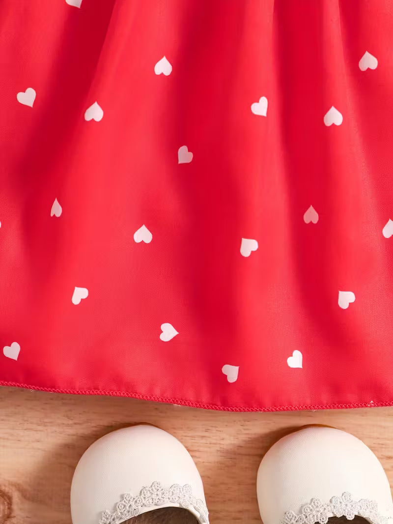 Conjunto de verano para niña con vestido de corazones y sombrero