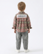 Conjunto niño cuadros elegante de dos piezas con camisa de cuadros y pantalón denim  niño cuadros en España