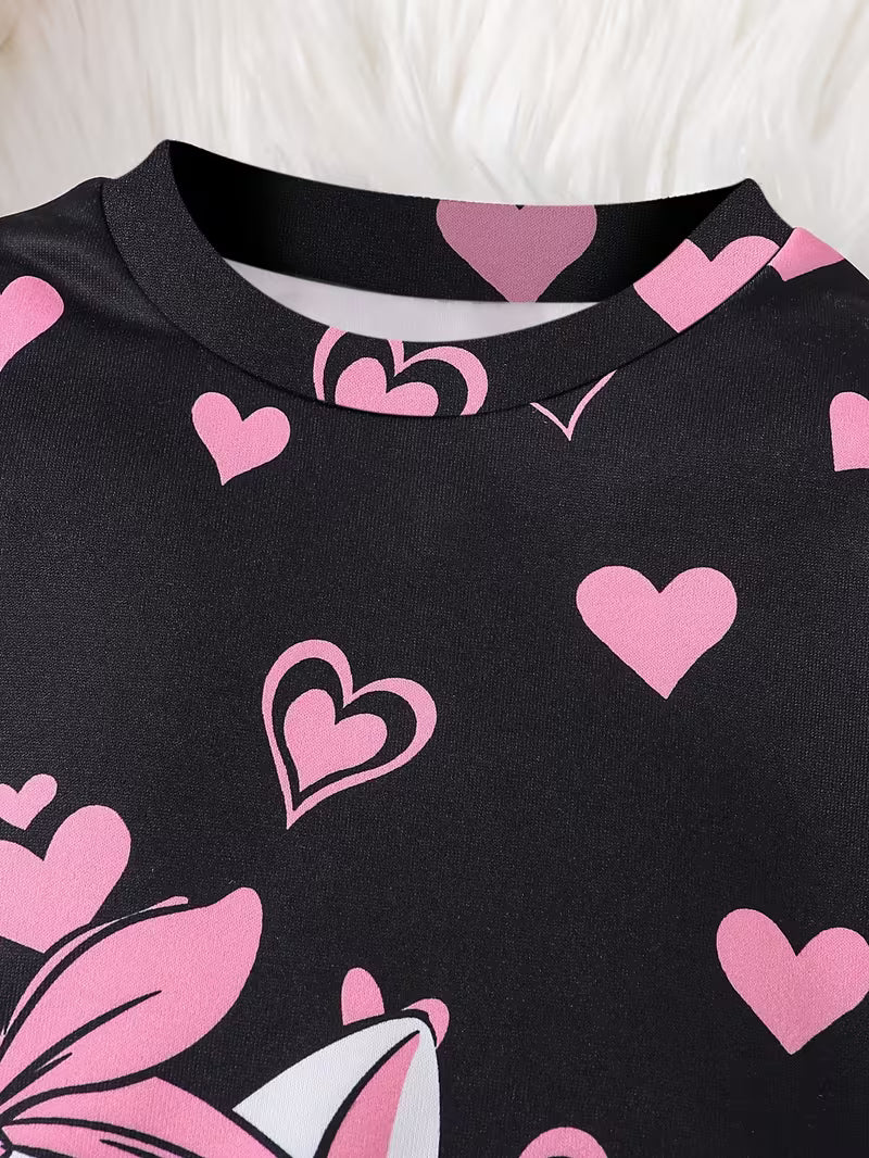 Conjunto "Sweet Kitty" Sudadera y Leggings de Corazones para Niñas